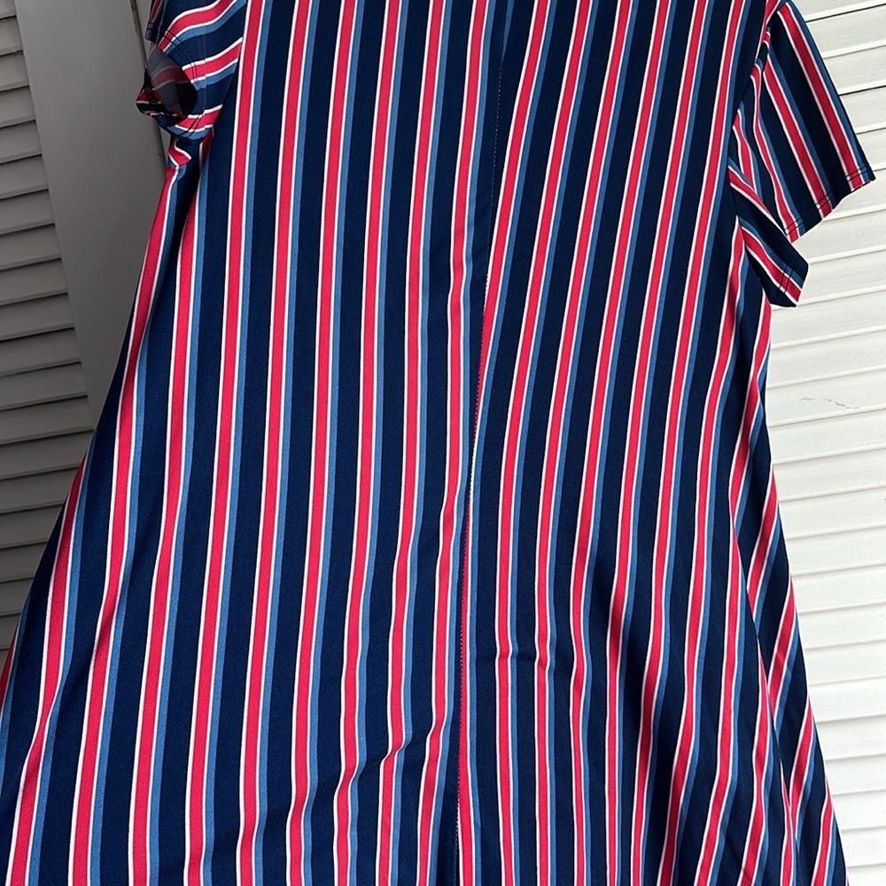 Red blue white and dark blue striped dress - Picture 4 of 4